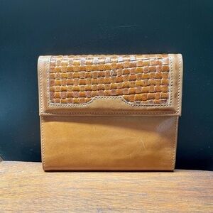 VINTAGE, SOFT, FRENCH PURSE WITH WOVEN INLAY IN CINNAMON COLOR.